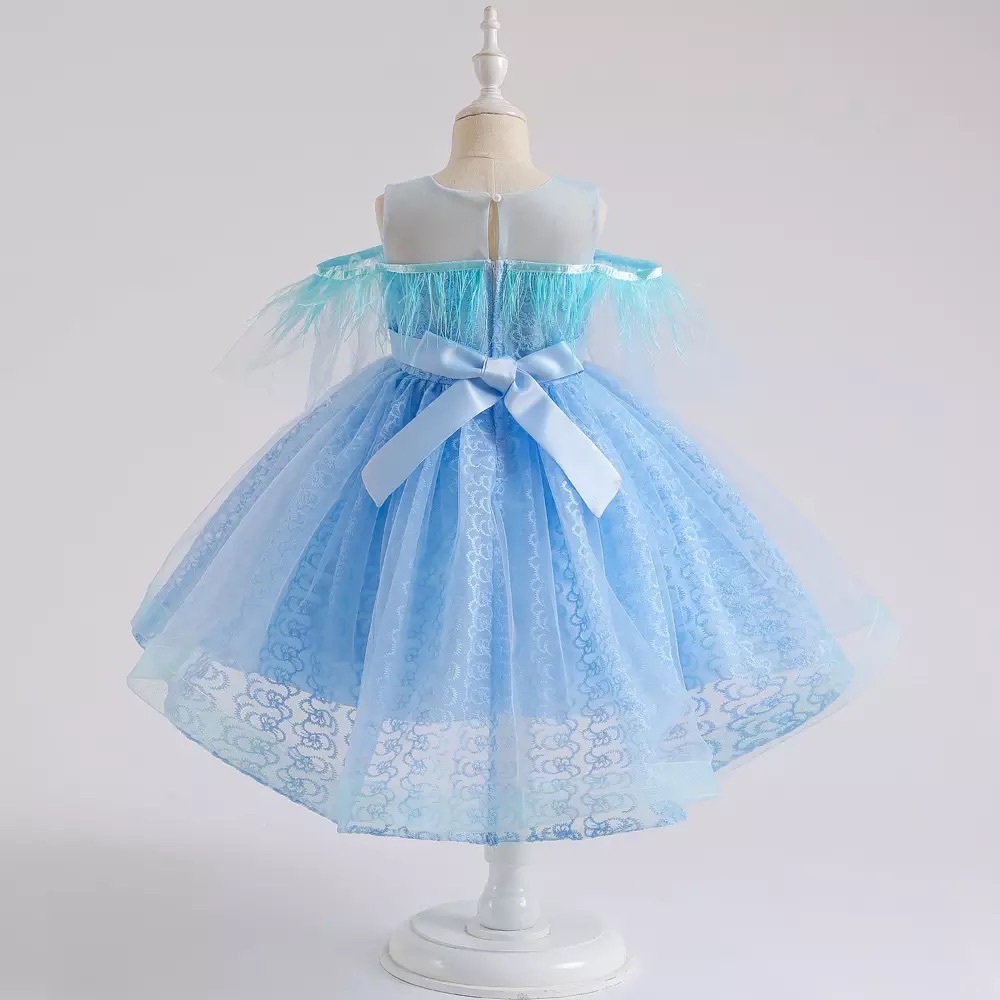 Luxury Luxury Embroidered Feather Princess Birthday Wedding Flower Dress 5046 - Picture 3 of 6
